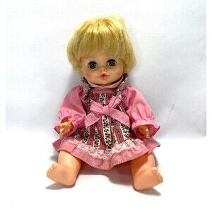 Vintage 1972 Horsman Doll 12" Open Close Eyes Blonde Hair Pink Dress Kiss Me